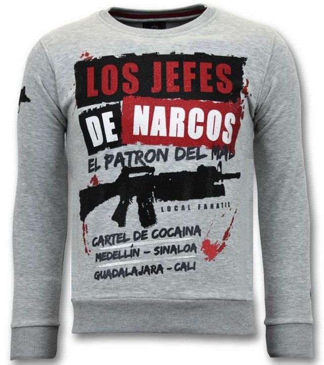 Local Fanatic Exklusive Herren Sweater - Los Jefes Die Narcos - Grau