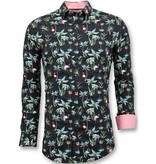 Tony Backer Exklusive beiläufige Männer Shirts - Digital-Blumendruck - 3056 - Schwarz