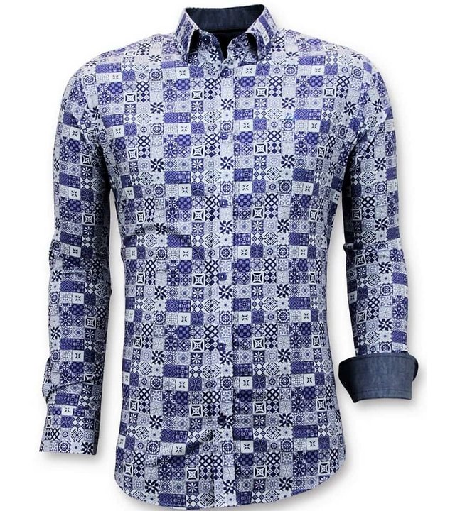 Tony Backer Exclusive Trendy Herren Shirts - Digital Printing Cool - 3055 - Blau