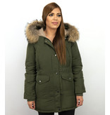 Macleria Jacken mit Fellkragen - Winterjacken Damen Lange - Parka - Khaki