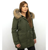 Macleria Jacken mit Fellkragen - Winterjacken Damen Lange - Parka - Khaki