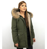 Macleria Jacken mit Fellkragen - Winterjacken Damen Lange - Parka - Khaki