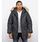 Just Key Winterjacke Herren - Parka Lang mit Fellkragen - Schwarz