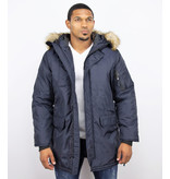 Just Key Winterjacke Herren - Parka Lang mit Fellkragen - Blau