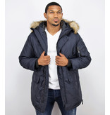 Just Key Winterjacke Herren - Parka Lang mit Fellkragen - Blau