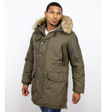 Just Key Winterjacke Herren - Parka Lang mit Fellkragen - Grün