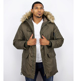 Just Key Winterjacke Herren - Parka Lang mit Fellkragen - Grün