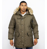 Just Key Winterjacke Herren - Parka Lang mit Fellkragen - Grün