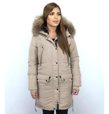 Macleria Winterjacke Damen - Parka mit Echtfell - Beige