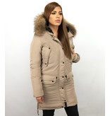 Macleria Winterjacke Damen - Parka mit Echtfell - Beige