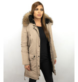 Macleria Winterjacke Damen - Parka mit Echtfell - Beige