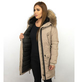 Macleria Winterjacke Damen - Parka mit Echtfell - Beige