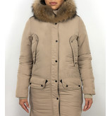 Macleria Winterjacke Damen - Parka mit Echtfell - Beige