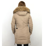 Macleria Winterjacke Damen - Parka mit Echtfell - Beige