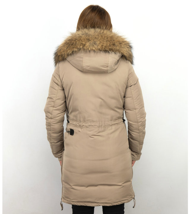 Macleria Winterjacke Damen - Parka mit Echtfell - Beige