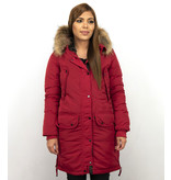 Macleria Winterjacke Damen - Parka mit Echtfell - Rot