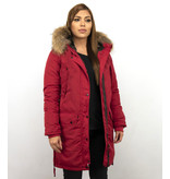 Macleria Winterjacke Damen - Parka mit Echtfell - Rot