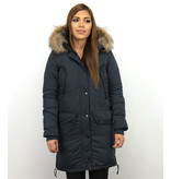 Macleria Winterjacke Damen - Parka mit Echtfell - Blau