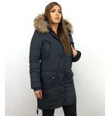 Macleria Winterjacke Damen - Parka mit Echtfell - Blau