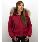 Macleria Winterjacke mit fell Damen - Kurze Jacke - Rot