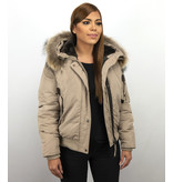 Macleria Jacken mit Fellkragen - Winterjacken Damen Kurz - Beige