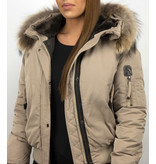 Macleria Jacken mit Fellkragen - Winterjacken Damen Kurz - Beige