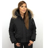 Macleria Jacke mit Fellkragen - Winterjacke Damen Kurz - Schwarz