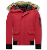 Enos Short Herren Winterjacke - Mit Kunstpelzkragen - Rot