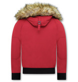 Enos Short Herren Winterjacke - Mit Kunstpelzkragen - Rot