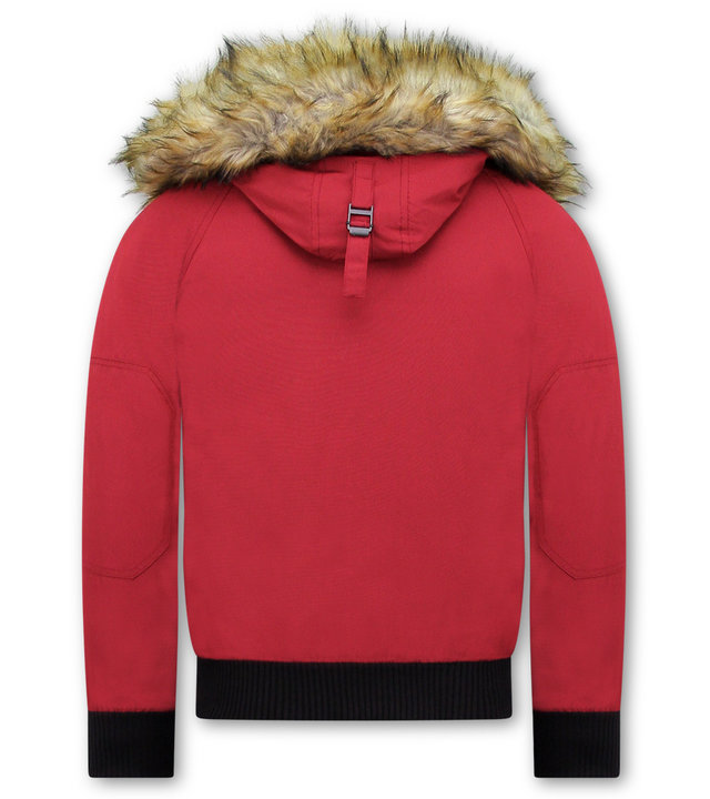 Enos Short Herren Winterjacke - Mit Kunstpelzkragen - Rot