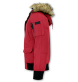 Enos Short Herren Winterjacke - Mit Kunstpelzkragen - Rot