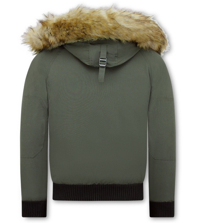 Enos Short Herren Winterjacke - Mit Kunstpelzkragen - Grün