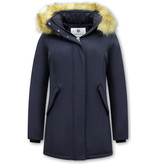 Matogla Damen Winterjacke mit Kunstpelzkragen - Slim Fit - Blau