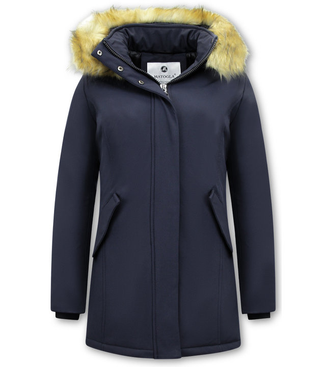 Matogla Damen Winterjacke mit Kunstpelzkragen - Slim Fit - Blau