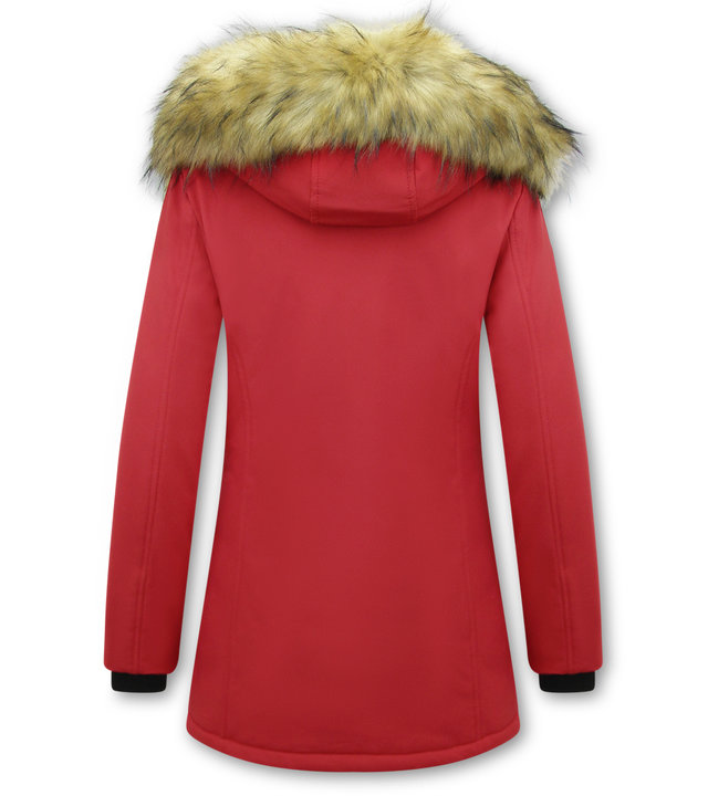 Matogla Damen Winterjacke mit Kunstpelzkragen - Slim Fit - Rot