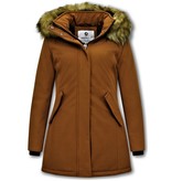 Matogla Damen Winterjacke mit Kunstpelzkragen - Slim Fit - Braun