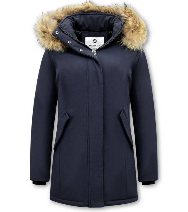 Matogla Damen Winterjacke - Mit Echtpelzkragen - Slim Fit - Blau