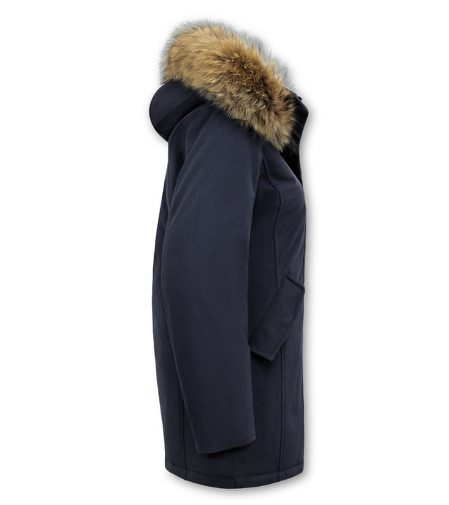 Matogla Damen Winterjacke - Mit Echtpelzkragen - Slim Fit - Blau