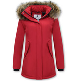 Matogla Damen Winterjacke - Mit Echtpelzkragen - Slim Fit - Rot