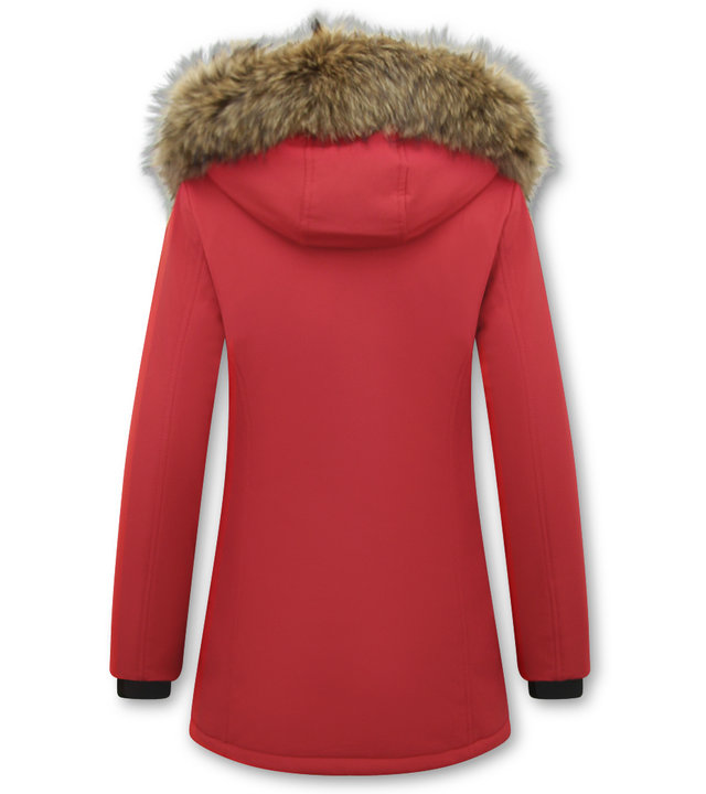 Matogla Damen Winterjacke - Mit Echtpelzkragen - Slim Fit - Rot