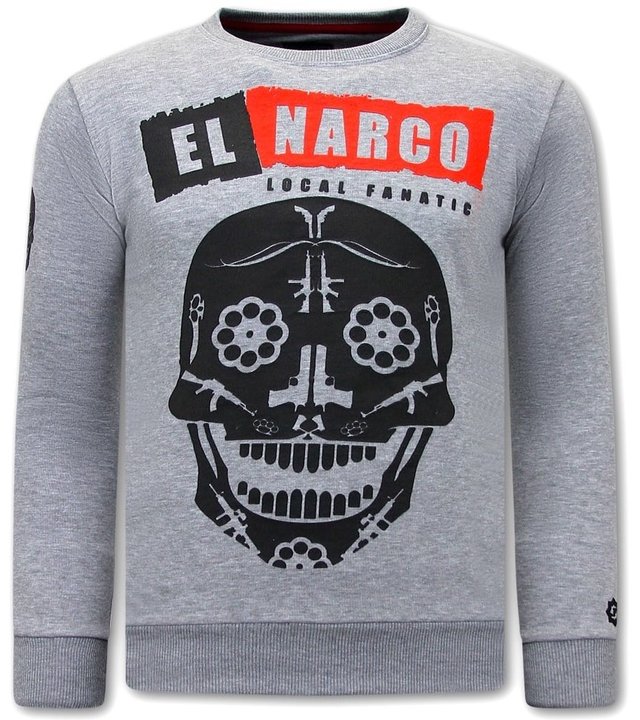 Local Fanatic El Narco Totenkopf pullover Herren  -  Grau