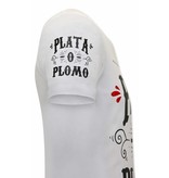 Local Fanatic Narcos Plata O Plomo  Herren  T Shirt  - Weiß Local Fanatic Narcos Plata O Plomo  Herren  T Shirt  - Weiß