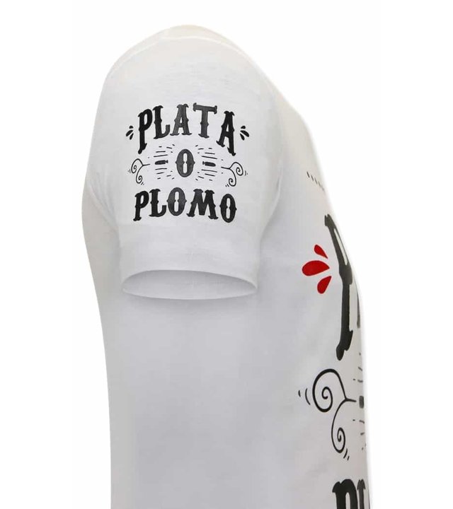 Local Fanatic Narcos Plata O Plomo  Herren  T Shirt  - Weiß