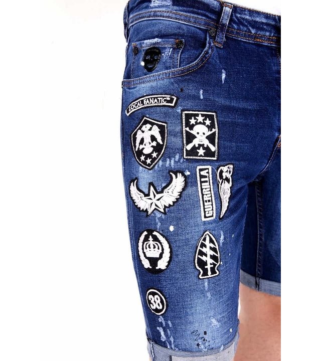 Local Fanatic Kurze Jeanshosen Für Männer Mit Patches - 1018 - Blau