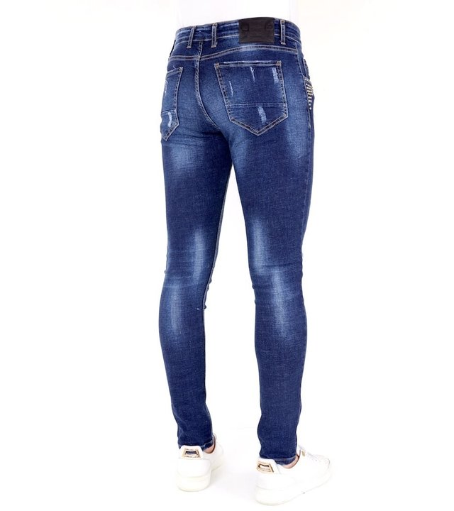 Local Fanatic Luxus Jeans Herren mit Farbspritzern und Nieten - 1025 - Blau