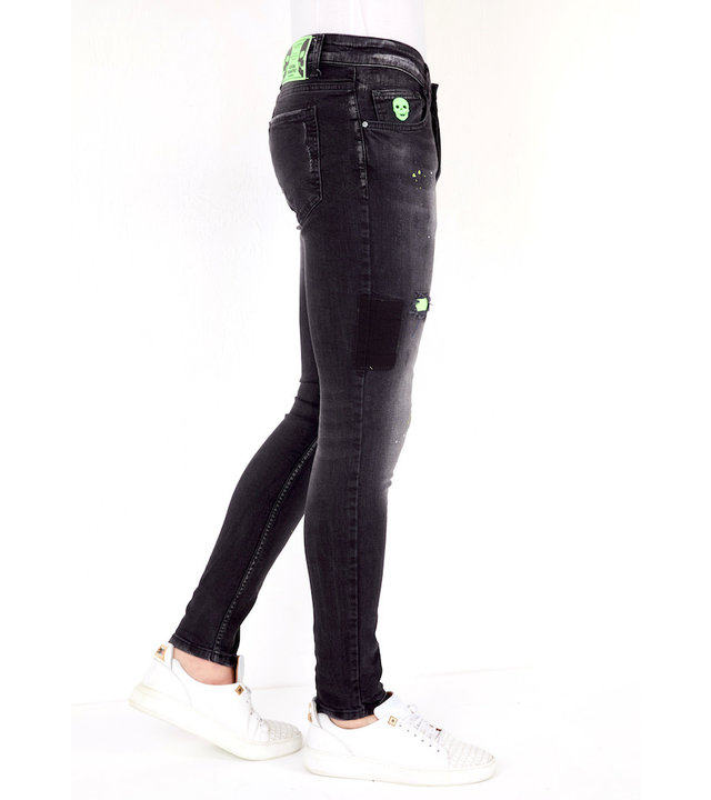 Local Fanatic Luxus Schwarze Slim Fit Jeans für Herren - 1029- Schwarz