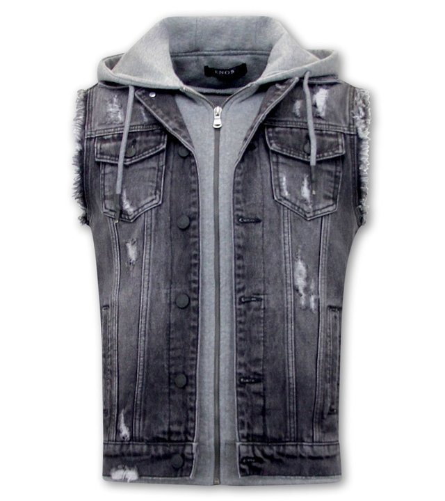 Enos Jeansweste Mit Kapuze - RJ9105 - Schwarz