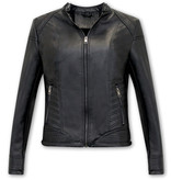 Bludeise Biker Kunstlederjacke Damen - AY109 - Schwarz