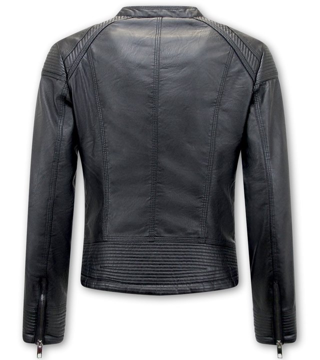 Bludeise Biker Kunstlederjacke Damen - AY109 - Schwarz