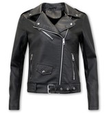 Bludeise Kunstlederjacke Damen - AY033 - Schwarz